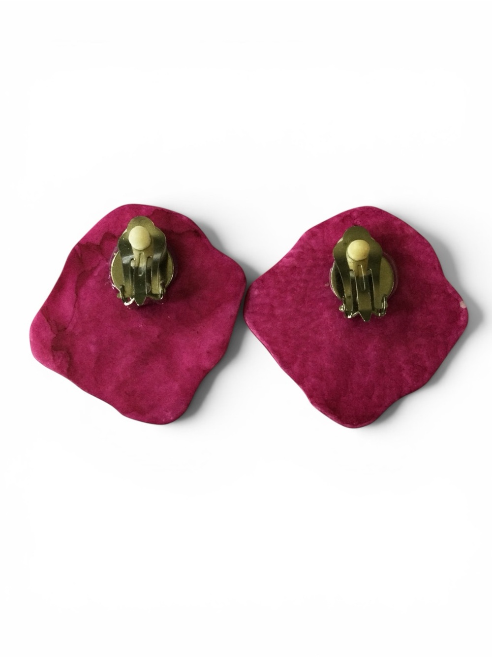 Vtg Magenta Acrylic Faceted Stretch Bracelet + Ornate Gold‑Tone Clip‑On Earrings - Picture 7 of 10